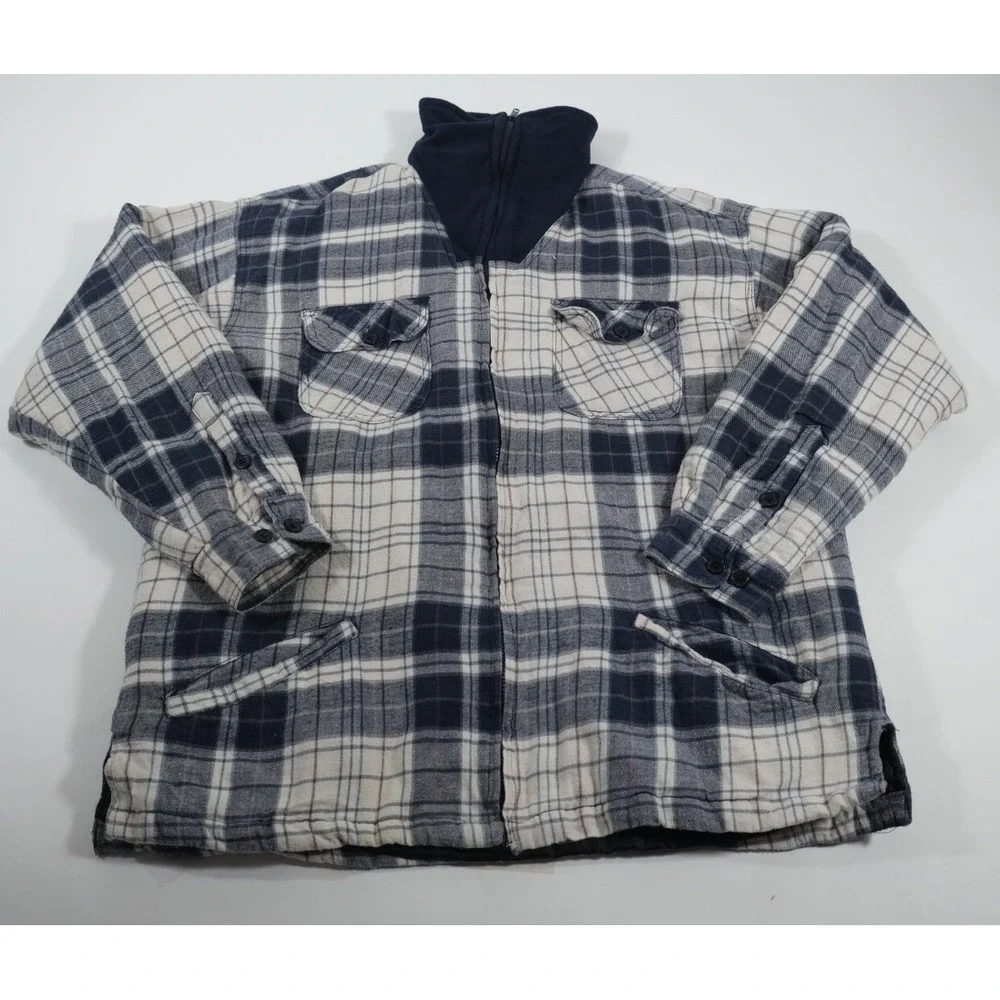 Out Look Jacket Mens XL Blue White Plaid‎ Flannel Quilted Lined Vintage 90s Coat